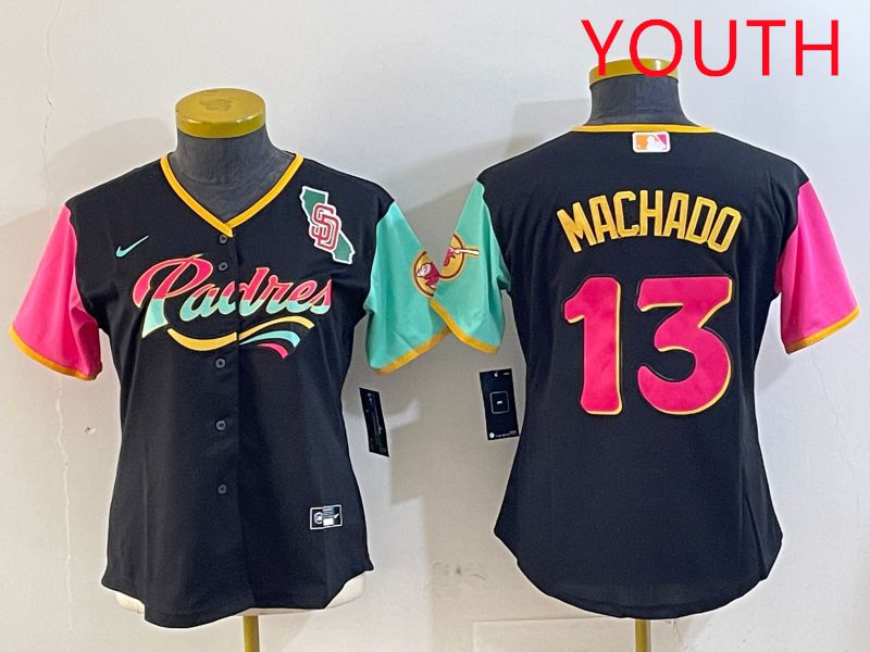 Youth San Diego Padres 13 Machado Black City Edition 2025 Nike MLB Jersey style 2